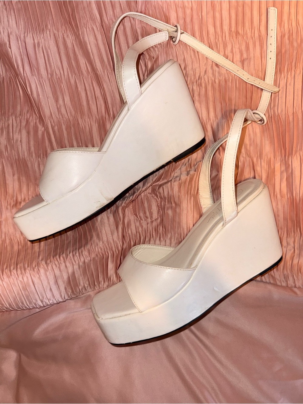 Nasty Gal White Platform Wedge Sandals with Ankle Strap